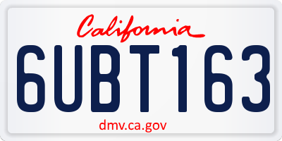 CA license plate 6UBT163