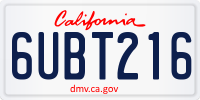 CA license plate 6UBT216