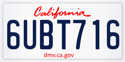 CA license plate 6UBT716