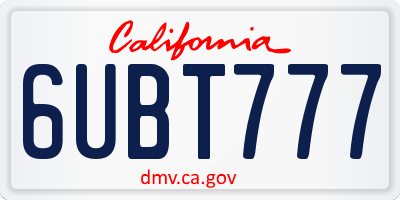 CA license plate 6UBT777