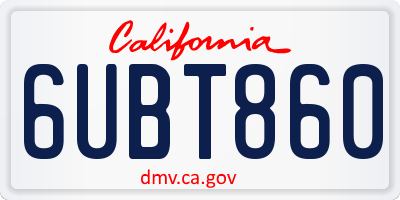 CA license plate 6UBT860