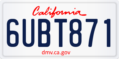 CA license plate 6UBT871