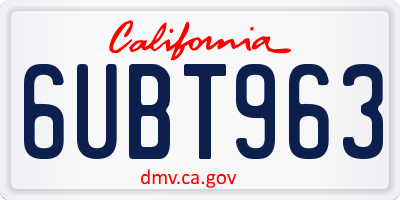 CA license plate 6UBT963