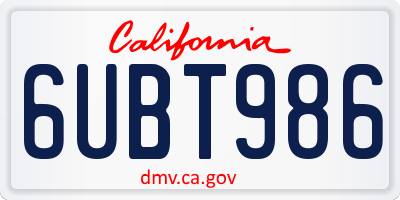 CA license plate 6UBT986