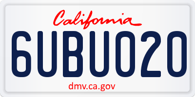 CA license plate 6UBU020