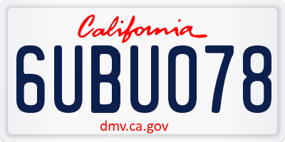 CA license plate 6UBU078
