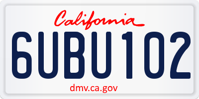 CA license plate 6UBU102