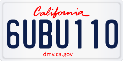CA license plate 6UBU110