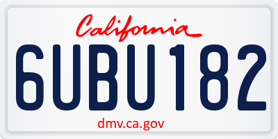 CA license plate 6UBU182