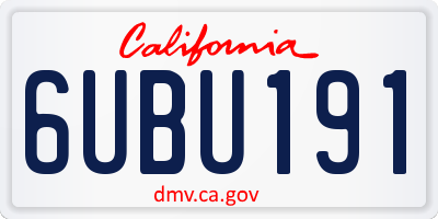 CA license plate 6UBU191