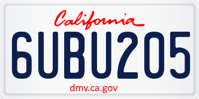CA license plate 6UBU205
