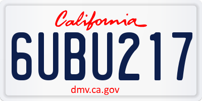 CA license plate 6UBU217