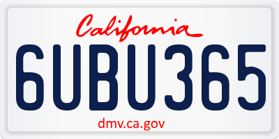 CA license plate 6UBU365