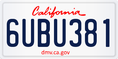 CA license plate 6UBU381