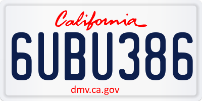 CA license plate 6UBU386