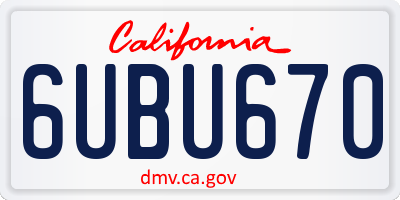 CA license plate 6UBU670