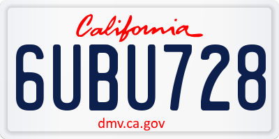 CA license plate 6UBU728