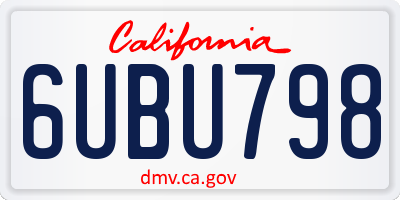 CA license plate 6UBU798
