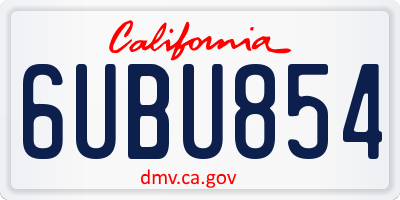 CA license plate 6UBU854