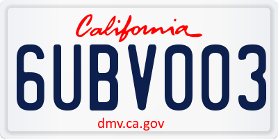 CA license plate 6UBV003