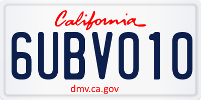 CA license plate 6UBV010