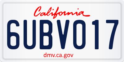 CA license plate 6UBV017