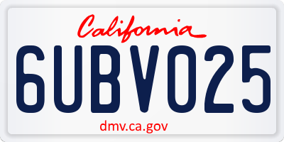 CA license plate 6UBV025