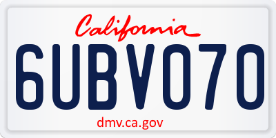 CA license plate 6UBV070