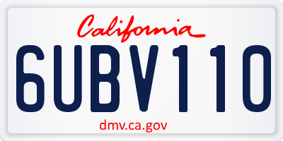 CA license plate 6UBV110