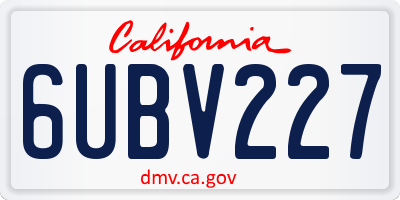 CA license plate 6UBV227