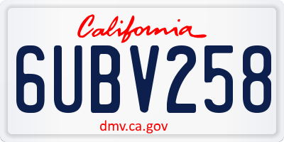 CA license plate 6UBV258