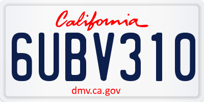 CA license plate 6UBV310