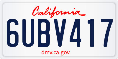 CA license plate 6UBV417