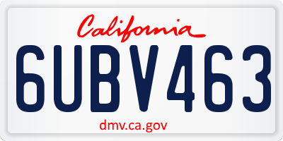 CA license plate 6UBV463