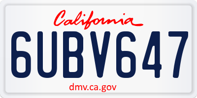 CA license plate 6UBV647