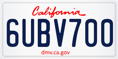 CA license plate 6UBV700