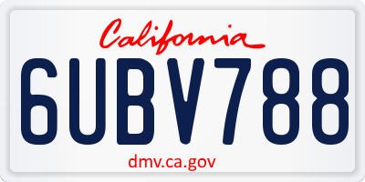 CA license plate 6UBV788