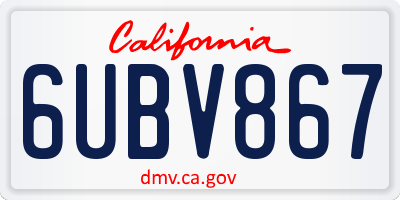CA license plate 6UBV867