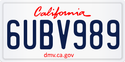 CA license plate 6UBV989