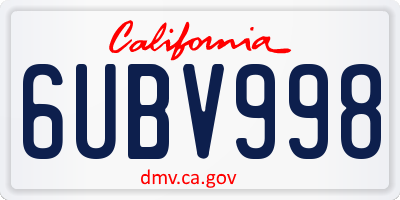 CA license plate 6UBV998