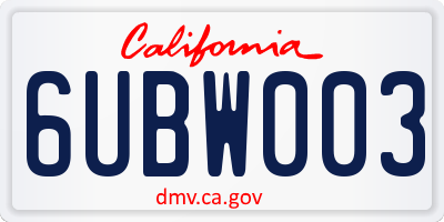 CA license plate 6UBW003