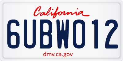 CA license plate 6UBW012