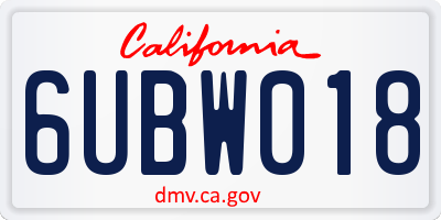 CA license plate 6UBW018