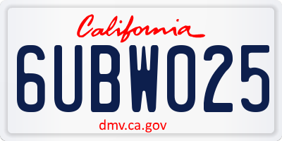 CA license plate 6UBW025