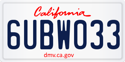 CA license plate 6UBW033