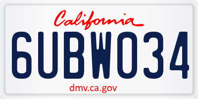 CA license plate 6UBW034