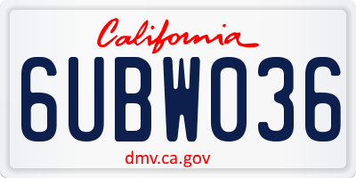 CA license plate 6UBW036