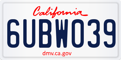 CA license plate 6UBW039