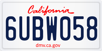 CA license plate 6UBW058