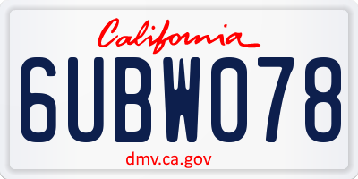 CA license plate 6UBW078